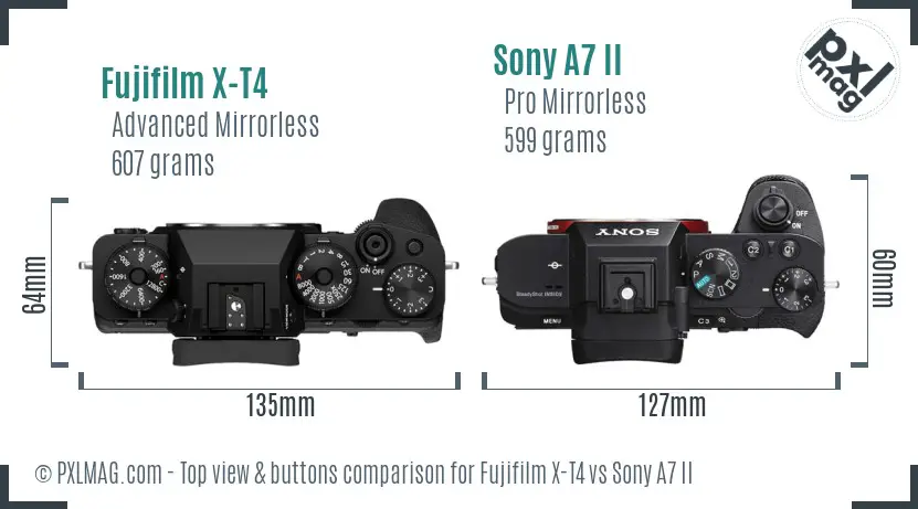 Fujifilm X-T4 vs Sony A7 II top view buttons comparison