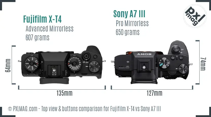 Fujifilm X-T4 vs Sony A7 III top view buttons comparison