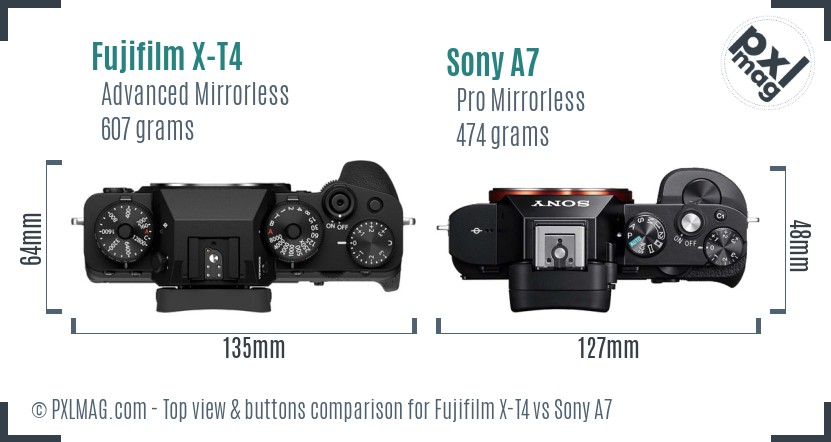 Fujifilm X-T4 vs Sony A7 top view buttons comparison