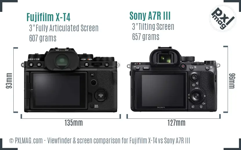 Fujifilm X-T4 vs Sony A7R III Screen and Viewfinder comparison