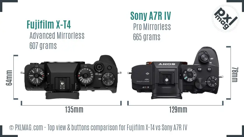 Fujifilm X-T4 vs Sony A7R IV top view buttons comparison