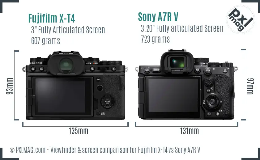 Fujifilm X-T4 vs Sony A7R V Screen and Viewfinder comparison