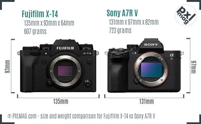 Fujifilm X-T4 vs Sony A7R V size comparison