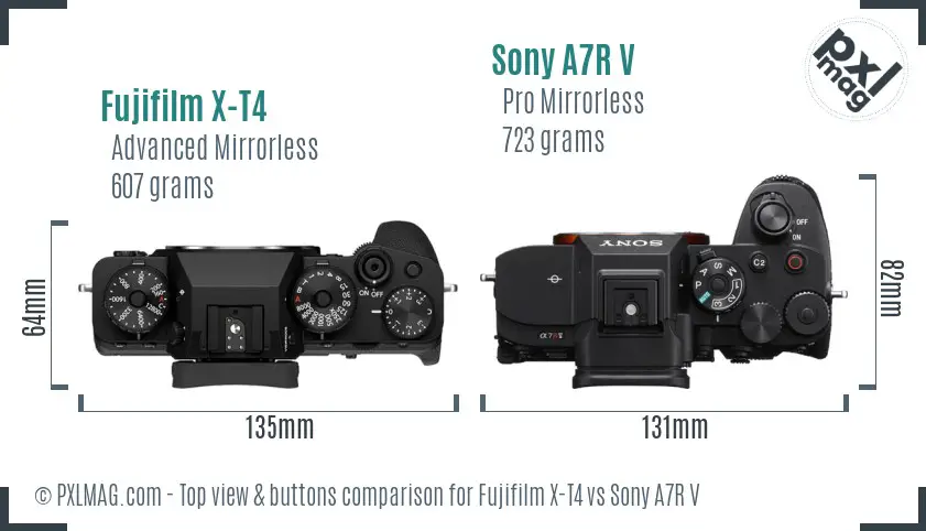 Fujifilm X-T4 vs Sony A7R V top view buttons comparison