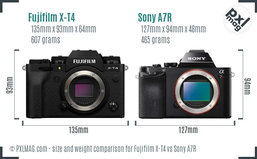 Fujifilm X-T4 vs Sony A7R size comparison