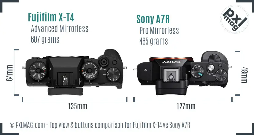 Fujifilm X-T4 vs Sony A7R top view buttons comparison
