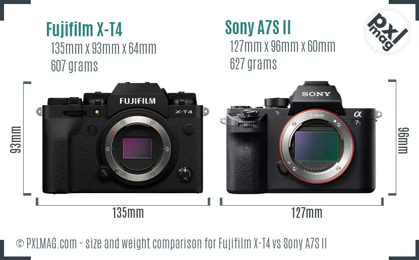 Fujifilm X-T4 vs Sony A7S II size comparison