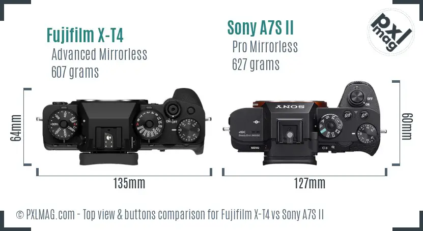 Fujifilm X-T4 vs Sony A7S II top view buttons comparison