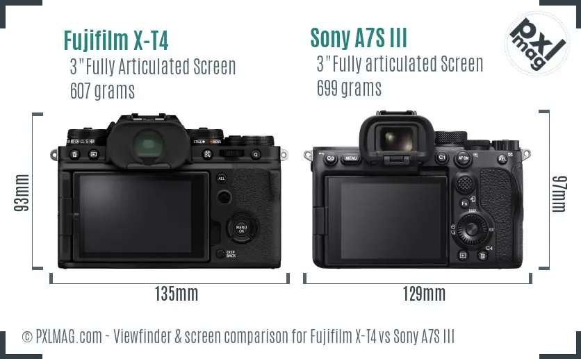 Fujifilm X-T4 vs Sony A7S III Screen and Viewfinder comparison