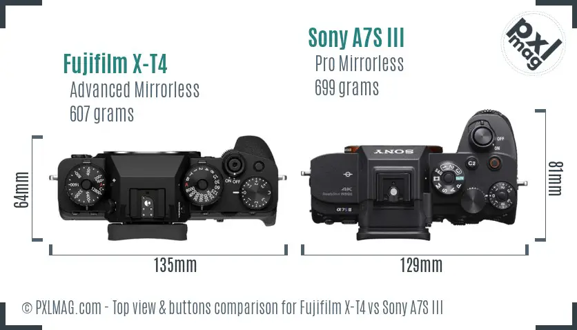 Fujifilm X-T4 vs Sony A7S III top view buttons comparison