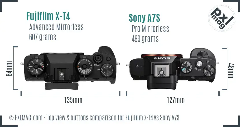 Fujifilm X-T4 vs Sony A7S top view buttons comparison