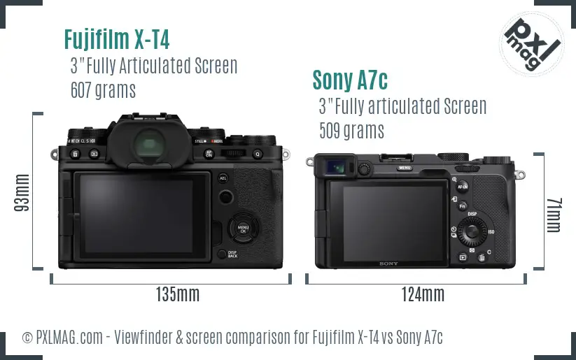 Fujifilm X-T4 vs Sony A7c Screen and Viewfinder comparison