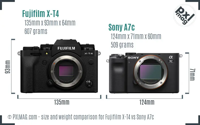 Fujifilm X-T4 vs Sony A7c size comparison