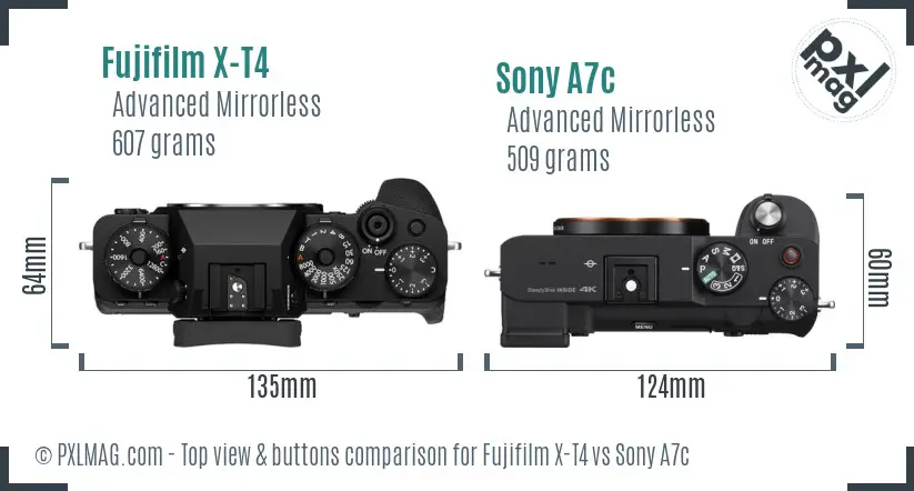 Fujifilm X-T4 vs Sony A7c top view buttons comparison