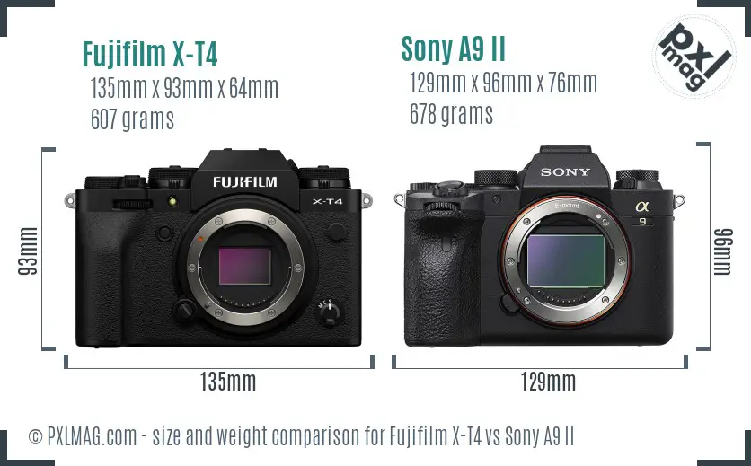 Fujifilm X-T4 vs Sony A9 II size comparison