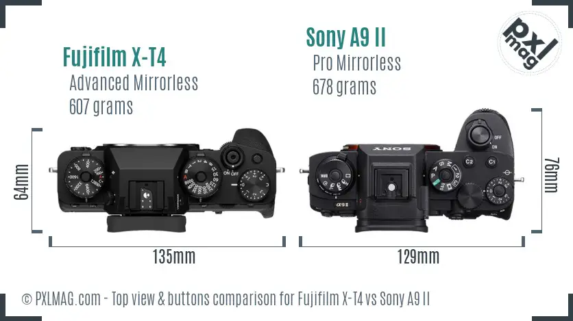 Fujifilm X-T4 vs Sony A9 II top view buttons comparison