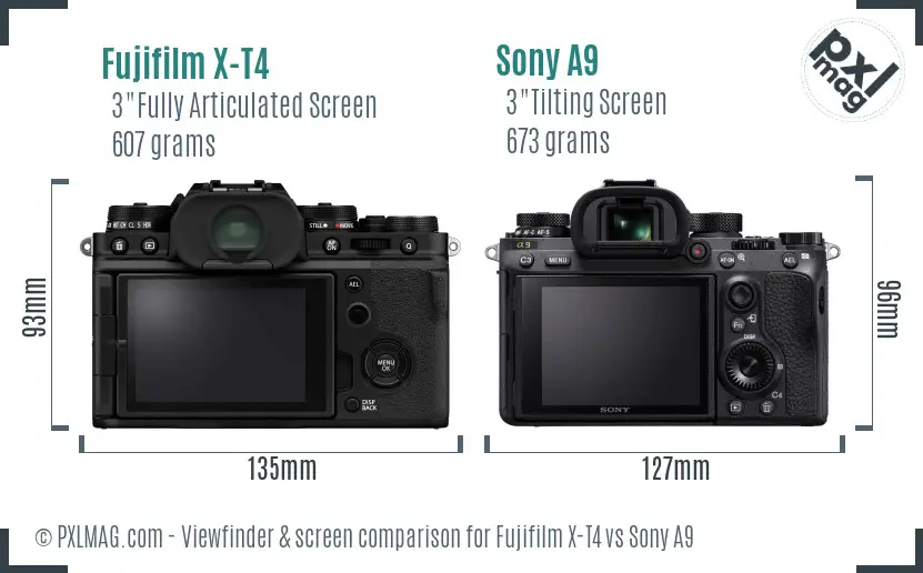 Fujifilm X-T4 vs Sony A9 Screen and Viewfinder comparison