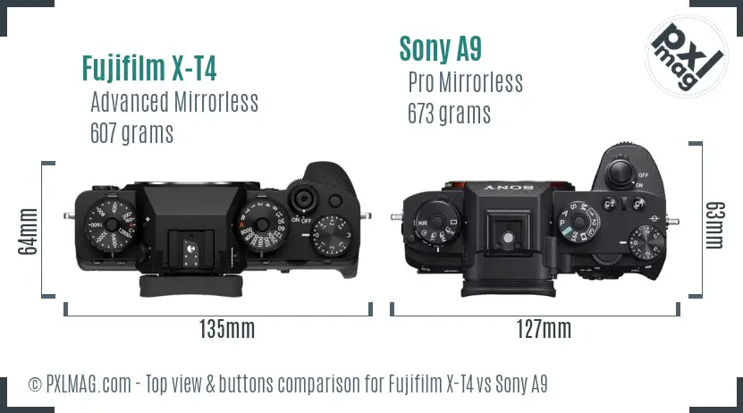 Fujifilm X-T4 vs Sony A9 top view buttons comparison