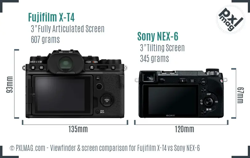 Fujifilm X-T4 vs Sony NEX-6 Screen and Viewfinder comparison