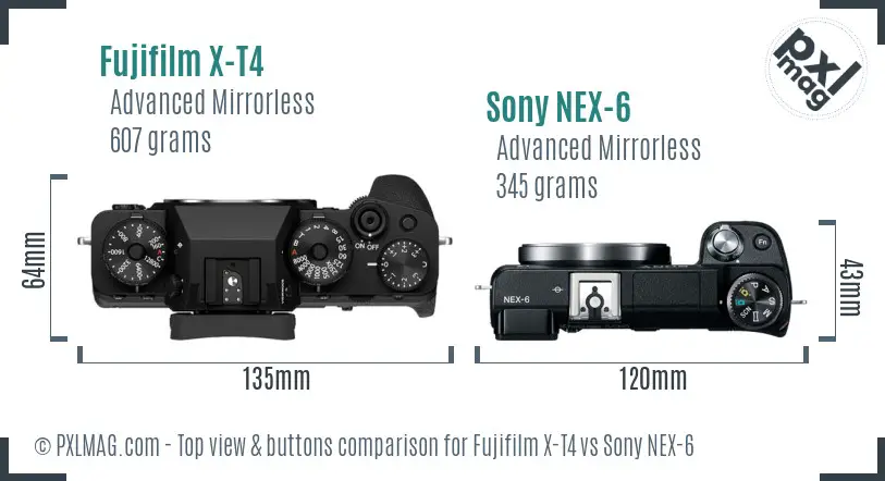 Fujifilm X-T4 vs Sony NEX-6 top view buttons comparison