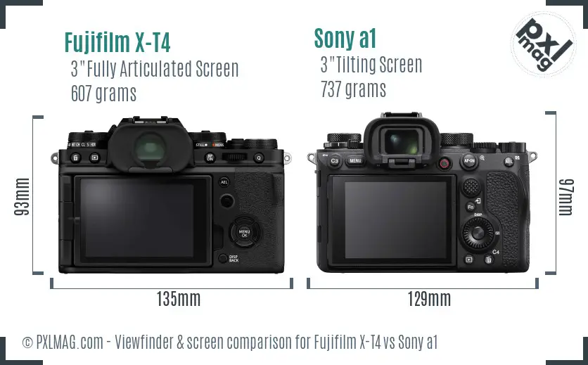 Fujifilm X-T4 vs Sony a1 Screen and Viewfinder comparison