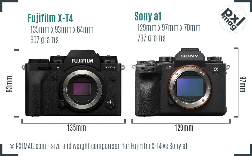 Fujifilm X-T4 vs Sony a1 size comparison