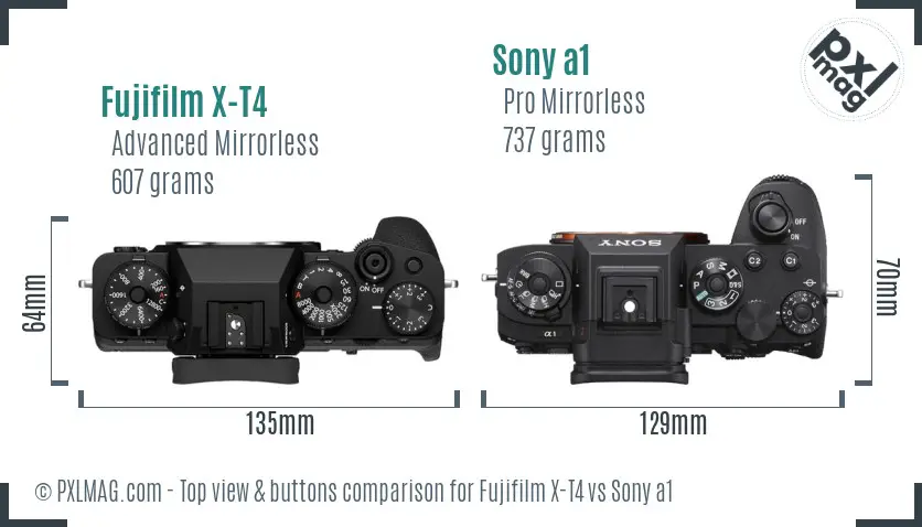 Fujifilm X-T4 vs Sony a1 top view buttons comparison