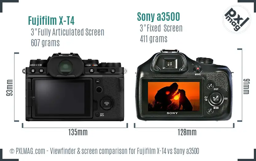 Fujifilm X-T4 vs Sony a3500 Screen and Viewfinder comparison