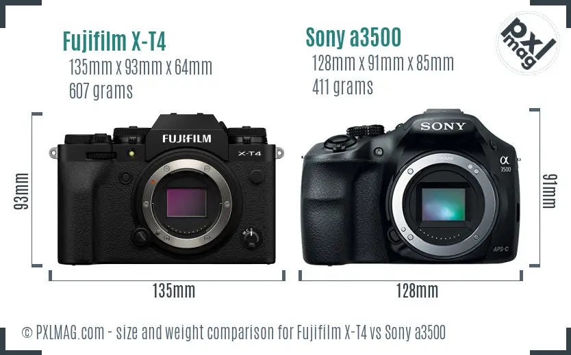 Fujifilm X-T4 vs Sony a3500 size comparison