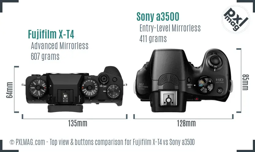 Fujifilm X-T4 vs Sony a3500 top view buttons comparison