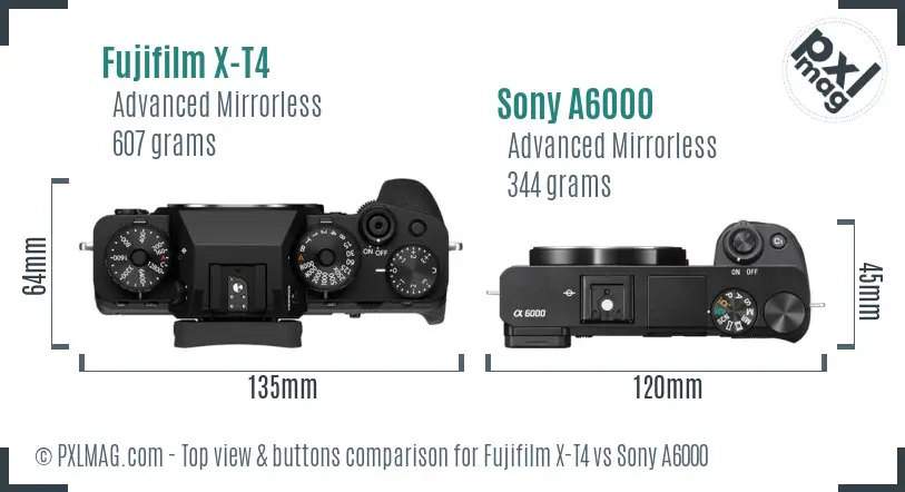 Fujifilm X-T4 vs Sony A6000 top view buttons comparison