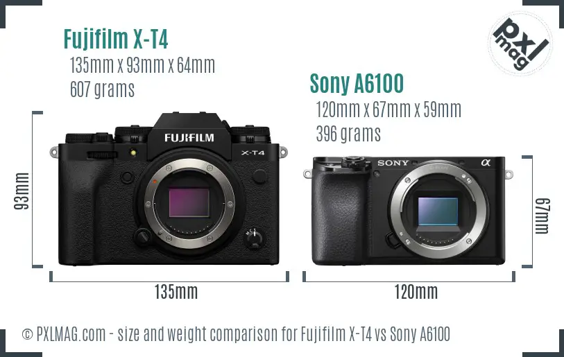 Fujifilm X-T4 vs Sony A6100 size comparison
