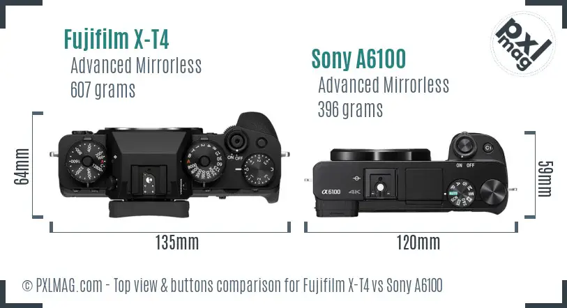 Fujifilm X-T4 vs Sony A6100 top view buttons comparison