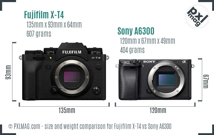 Fujifilm X-T4 vs Sony A6300 size comparison