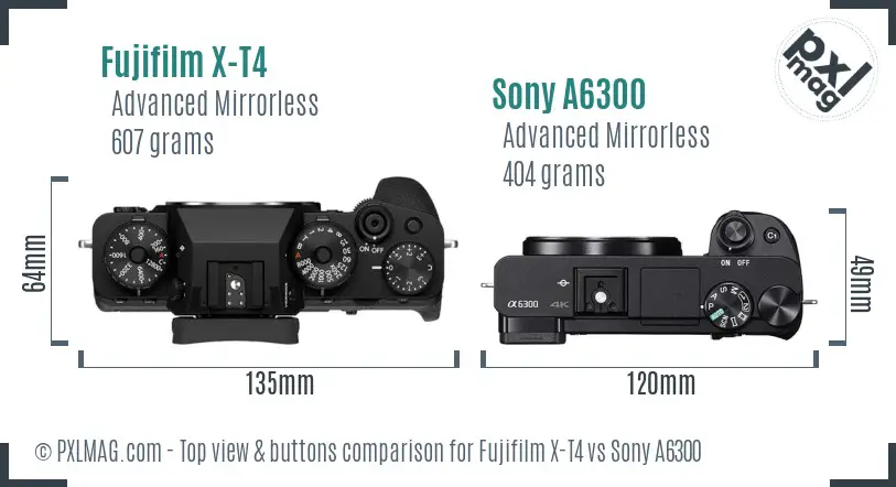 Fujifilm X-T4 vs Sony A6300 top view buttons comparison
