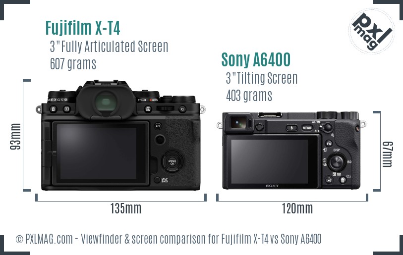 Fujifilm X-T4 vs Sony A6400 Screen and Viewfinder comparison