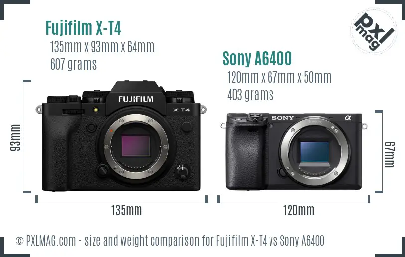 Fujifilm X-T4 vs Sony A6400 size comparison