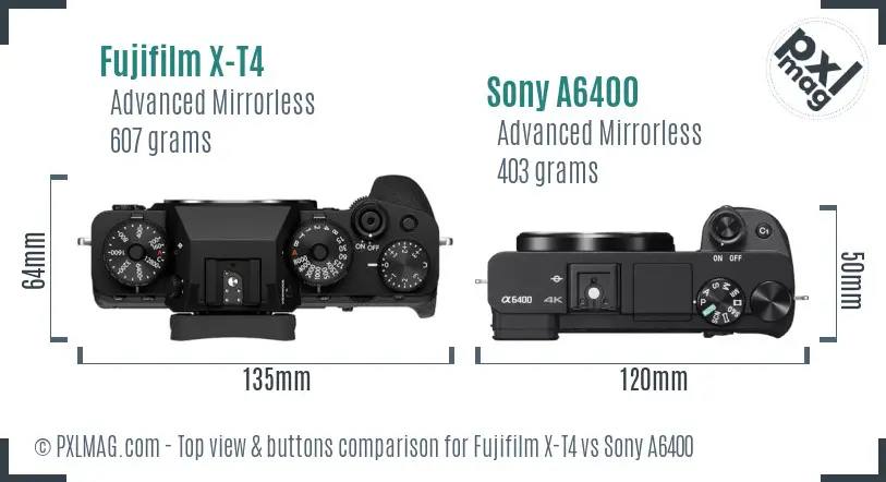 Fujifilm X-T4 vs Sony A6400 top view buttons comparison