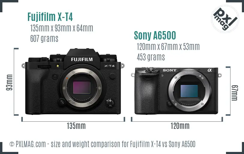 Fujifilm X-T4 vs Sony A6500 size comparison