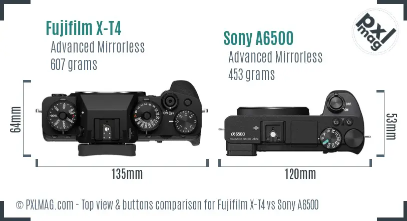 Fujifilm X-T4 vs Sony A6500 top view buttons comparison