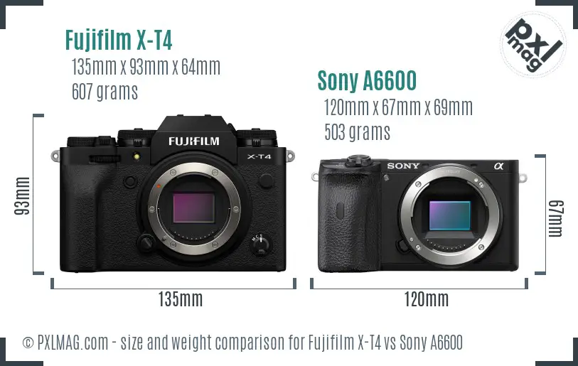 Fujifilm X-T4 vs Sony A6600 size comparison