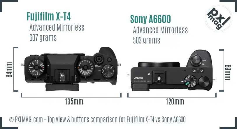 Fujifilm X-T4 vs Sony A6600 top view buttons comparison