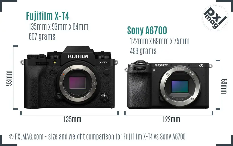 Fujifilm X-T4 vs Sony A6700 size comparison