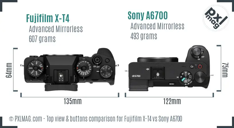 Fujifilm X-T4 vs Sony A6700 top view buttons comparison