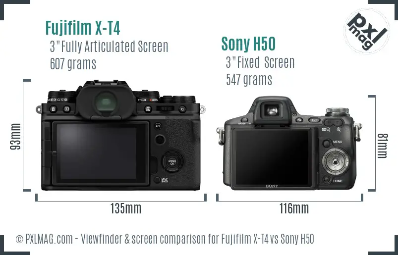 Fujifilm X-T4 vs Sony H50 Screen and Viewfinder comparison