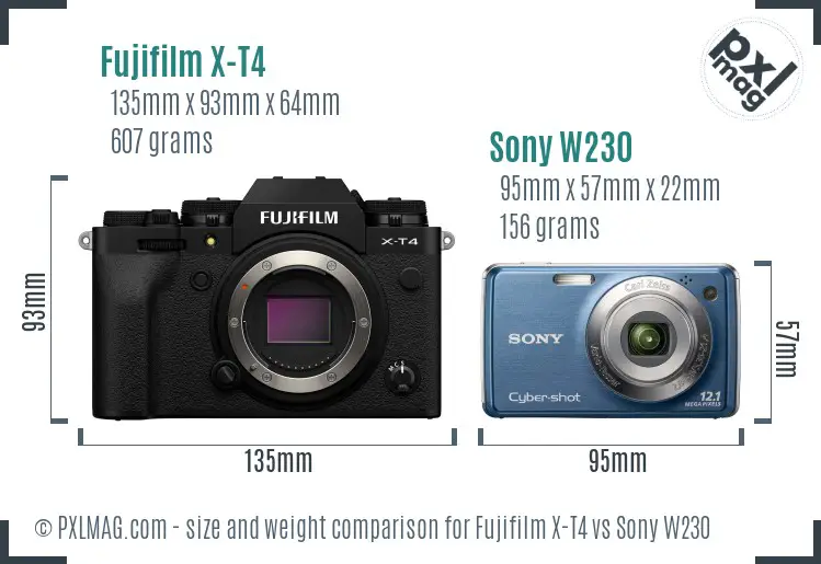 Fujifilm X-T4 vs Sony W230 size comparison