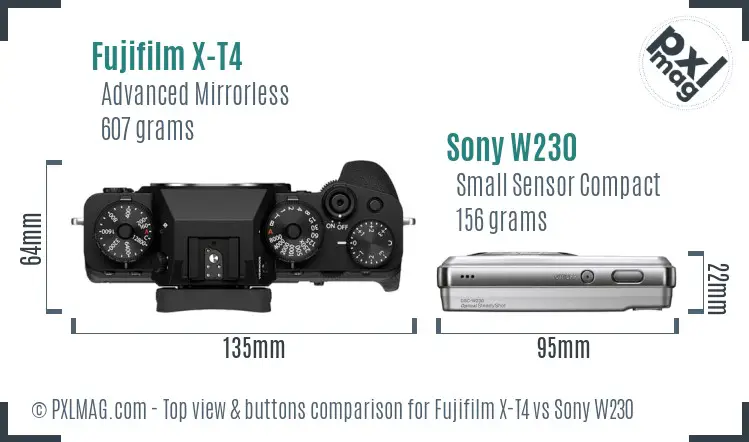 Fujifilm X-T4 vs Sony W230 top view buttons comparison