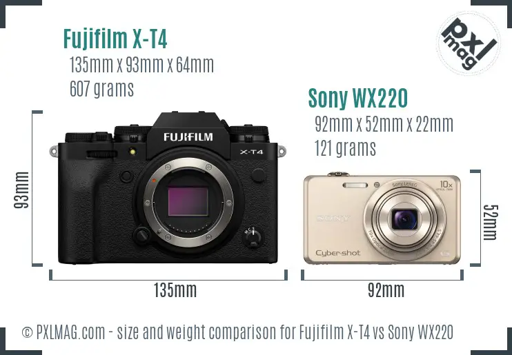 Fujifilm X-T4 vs Sony WX220 size comparison