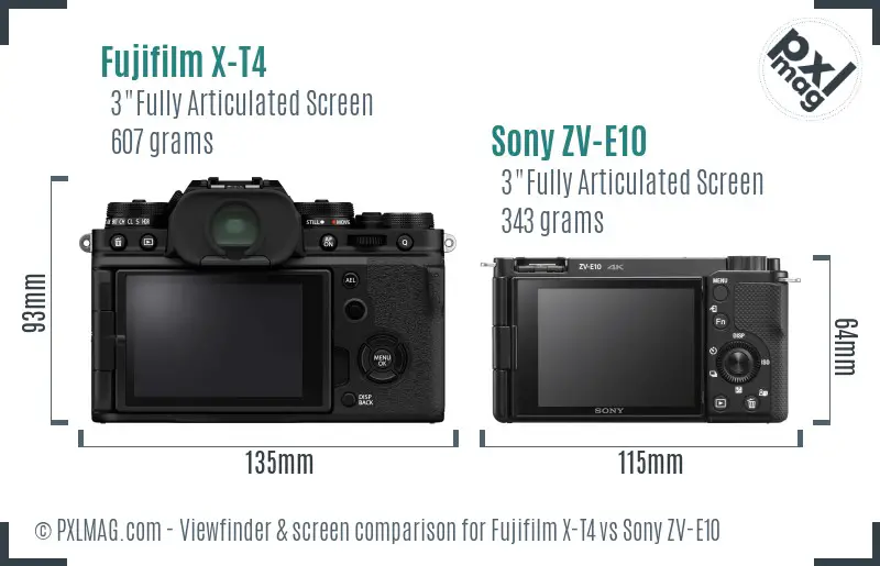 Fujifilm X-T4 vs Sony ZV-E10 Screen and Viewfinder comparison Fujifilm X-T4 vs Sony ZV-E10 Screen and Viewfinder comparison