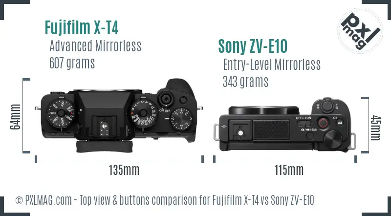 Fujifilm X-T4 vs Sony ZV-E10 top view buttons comparison Fujifilm X-T4 vs Sony ZV-E10 top view buttons comparison